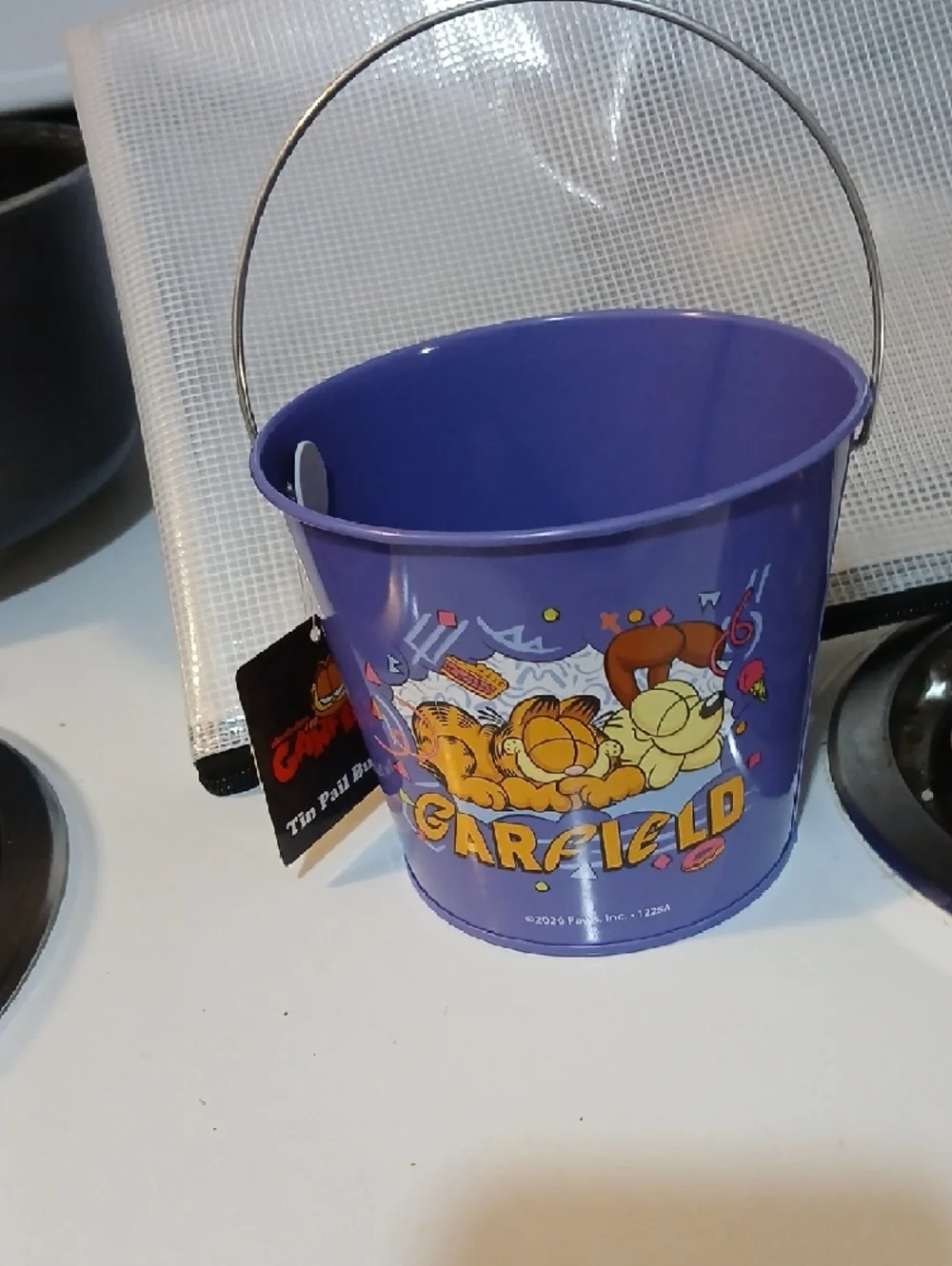 Garfield Purple Tin Pail Bucket with Handle - Licensed Party Favor